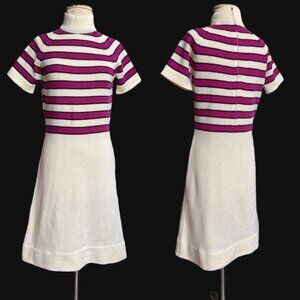 70s vintage mockneck sweater dress wool stripe midi preppy hand full fashioned.